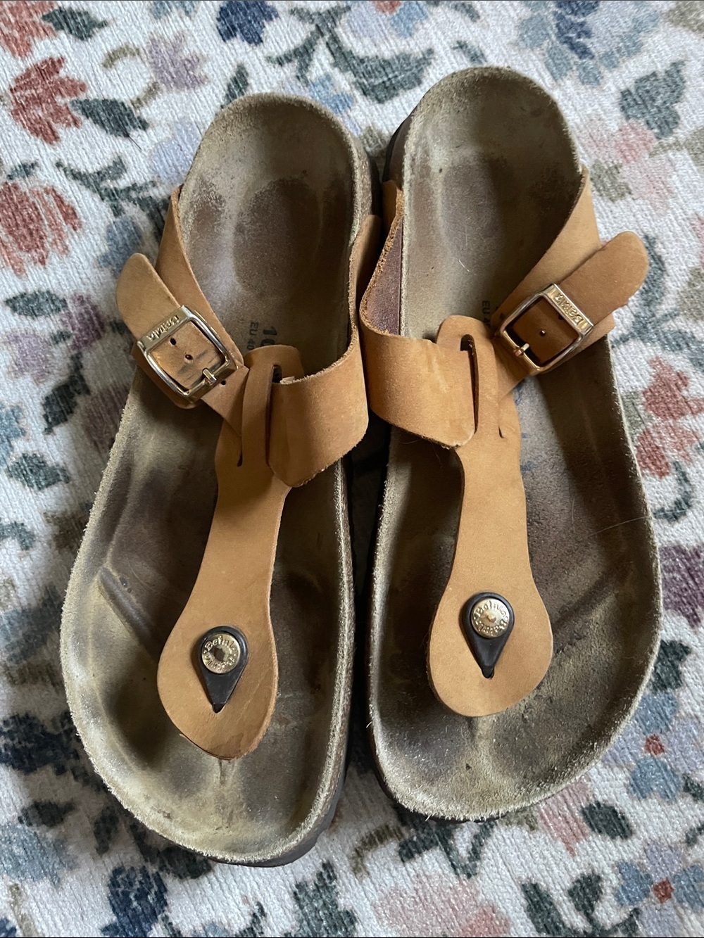Betula Birkenstock Women's Tan Suede Thong Sandals with Buckle Strap